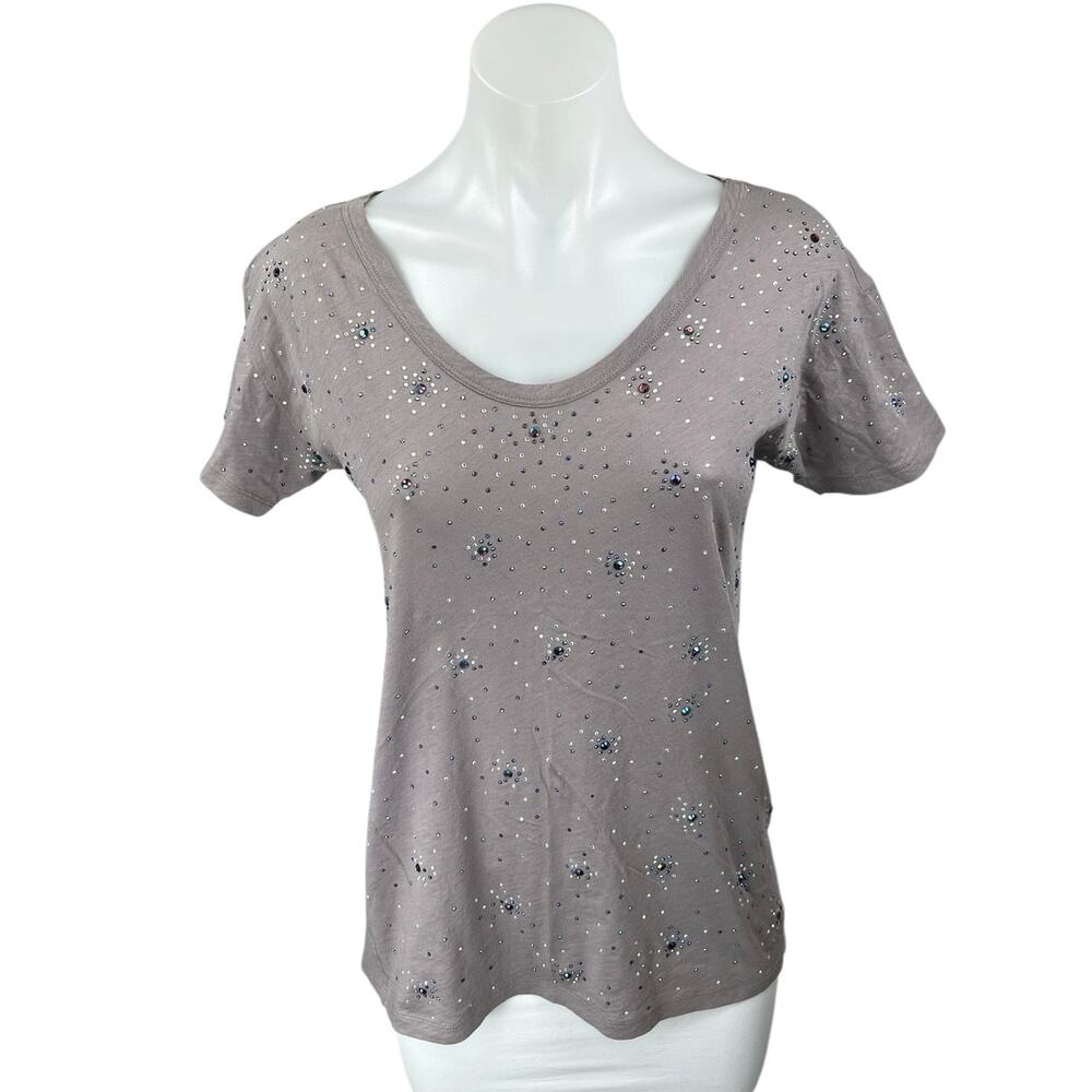 J.Crew Women's Tan Short Sleeve Jeweled Beaded Embellished Tee T-Shirt Top Sz XS